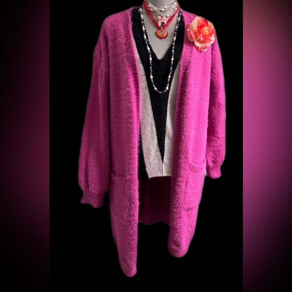 Vibrant Pink Open-Front Cardigan Sweater